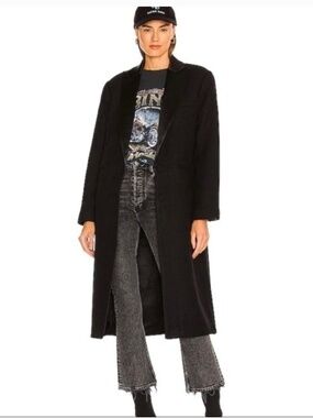 Anine Bing Selena Tux Long Line Wool Blend Coat Black Small Winter Classic Fall